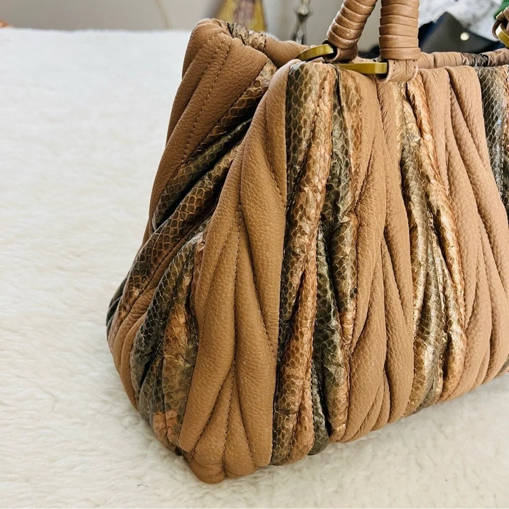 Genuine Snake Skin/Grain Brown Leather Handbag/Satchels Bag